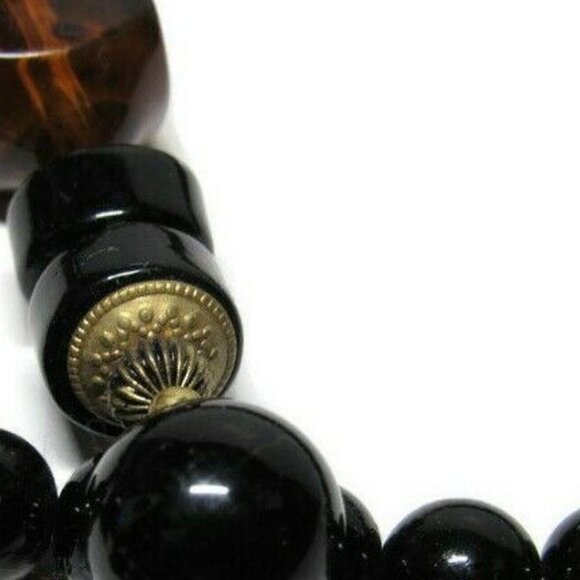 Vintage Plastic Resin Bead Necklace Brown Metal Brass - Picture 6 of 6